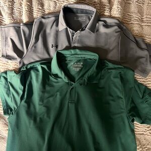 2 Under Armour Men's Polo Shirts - Gray & Green 2XL - Golf Short Sleeve
